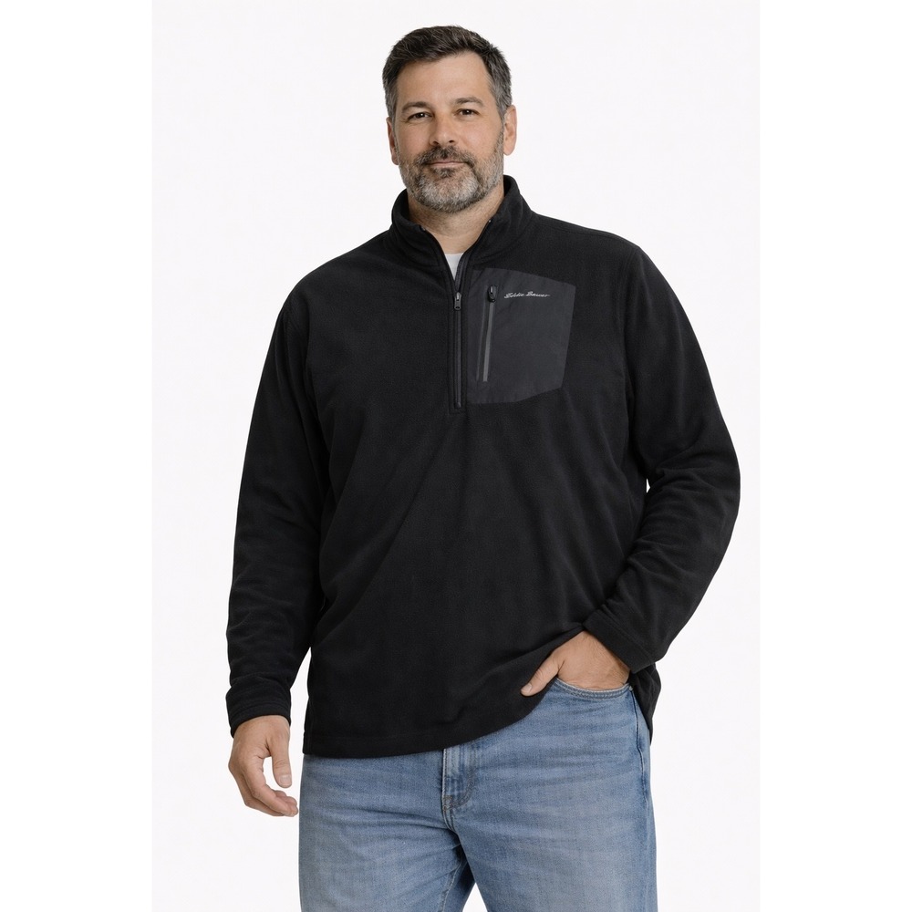 Eddie Bauer Fleece Pullover Mens TXL Black 1/4 Zip Chest Pocket Gorpcore